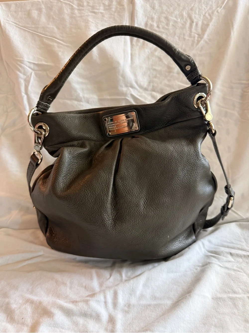 Marc Jacobs Black Pebbled Leather Hobo with Silver Plate